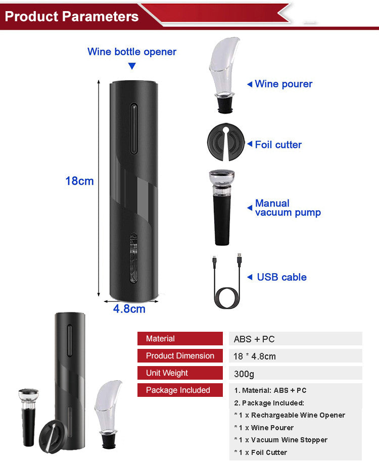 VinoRosso - Rechargeable electric wine opener - Low Cost Market LTD